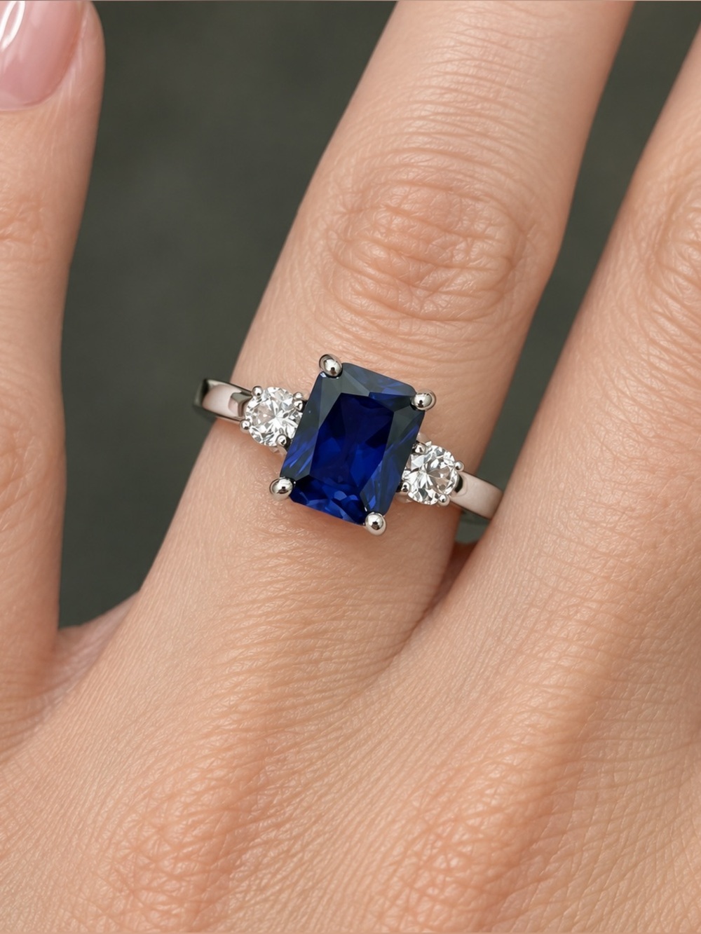 14k Gold 3ctw Emerald Cut Sapphire Ring Size 9 Trellis Design Lab Grown